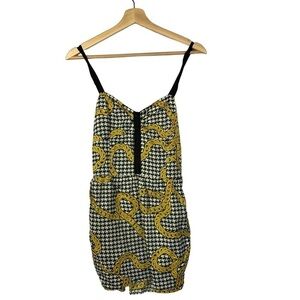Motel‎ Rocks Black & White Houndstooth Yellow Chain Mini Dress S